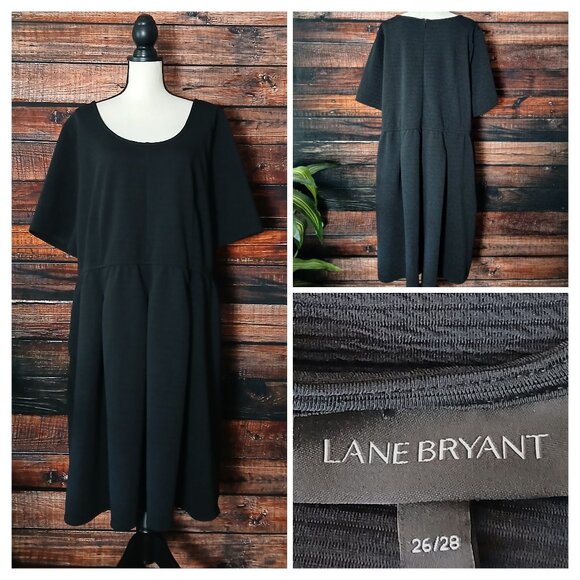 Lane Bryant Midi Dress Plus Size 26 28 Black Textured Pleated Stretch Pockets - Picture 1 of 10